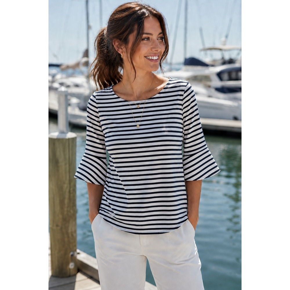 Womens Striped Top Size‎ Medium Navy & White Nautical Coastal Resort Vacation